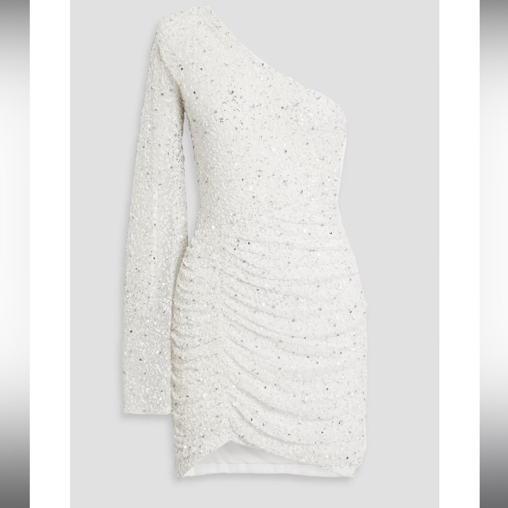 Retrofete Gloria one-sleeve embellished stretch-tulle mini dress